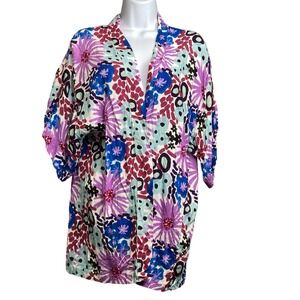 Calma São Paulo Colorful Floral Boho Peasant Blouse Sz M Cottagecore Fairy Top